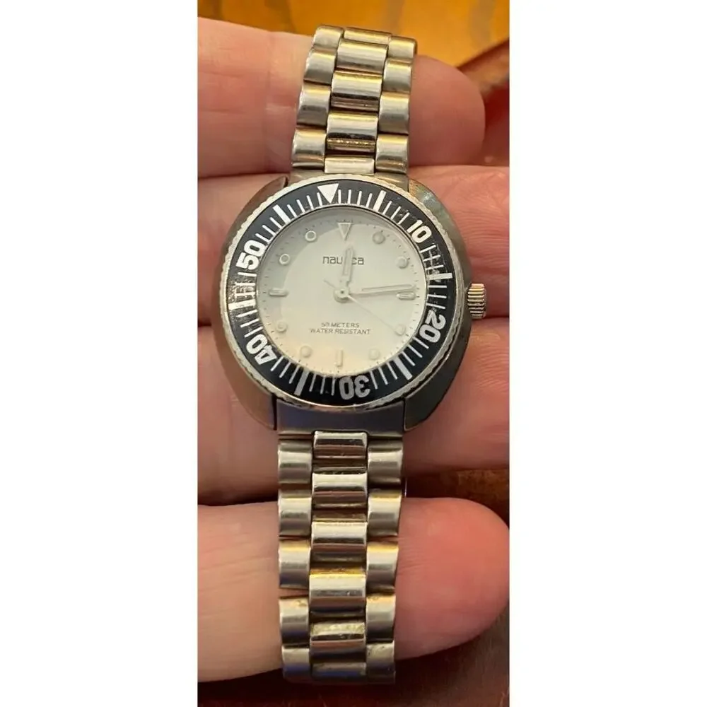 Women's 30mm Nautica Watch, Silver Tone with Black Bezel, WR to 50M